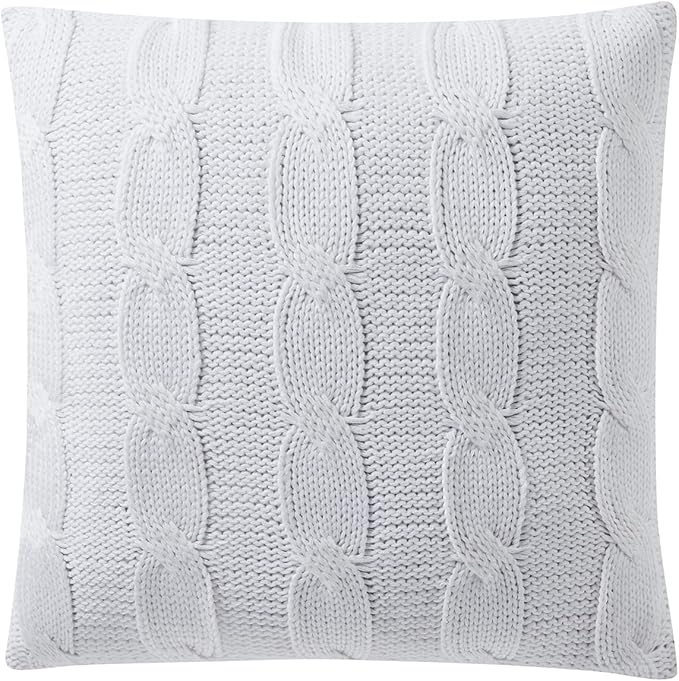Indigo Ink Off-White Cable Knit Decorative Pillow - 20" x 20" | Square Throw Cushion for Couch, Chair, Bed | Textured Knitted Cover | Cozy Classic Home Decor | Soft Plush Filling | Panther Collection