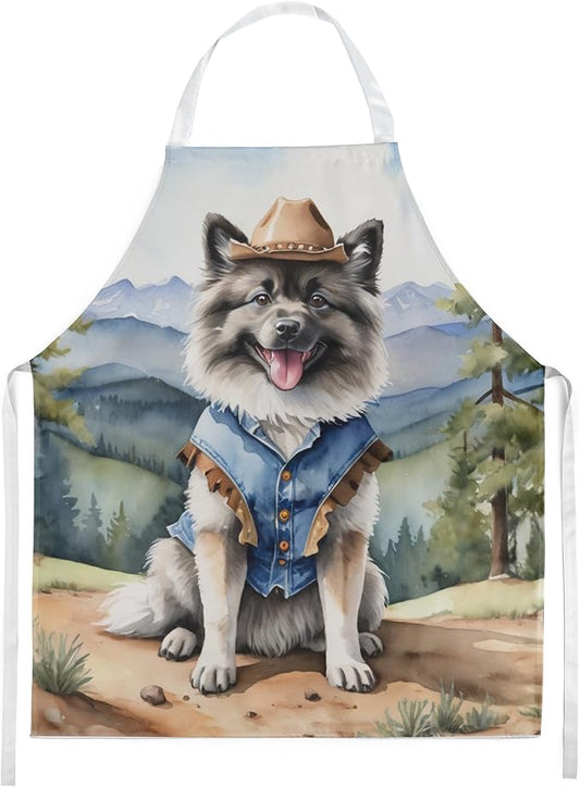 Caroline's Treasures Keeshond Cowboy Welcome Apron Cooking Kitchen Server Baking Crafts Gardening for Adult Women Men, Unisex, Large, Multicolor