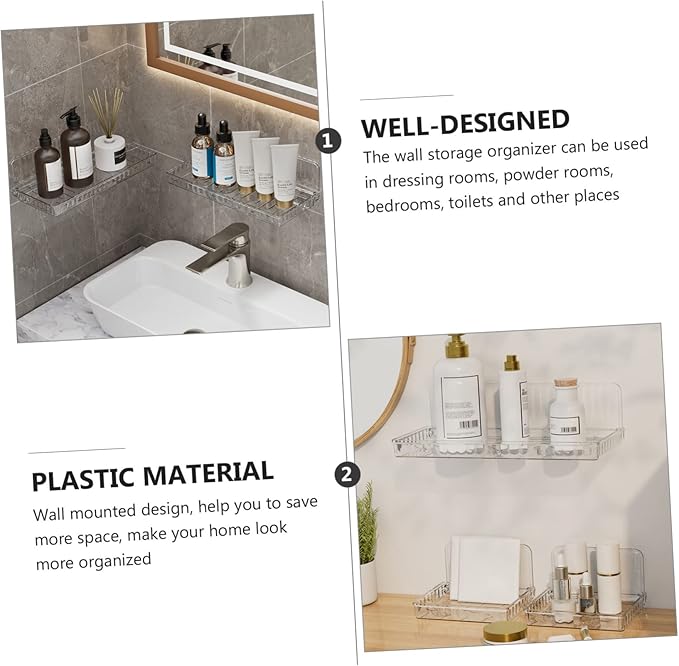 MAGICLULU Clear Wall Mount Organizer Floating Plastic Shelf for Cosmetics Toiletries Easy Install No Tools Required Space Saving Storage for Bathroom Kitchen Bedroom and More