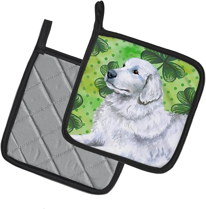 Caroline's Treasures BB9849PTHD Maremma Sheepdog St Patrick's Pair of Pot Holders, Green Kitchen Heat Resistant Pot Holders Sets Oven Hot Pads for Cooking Baking BBQ, 7 1/2 x 7 1/2