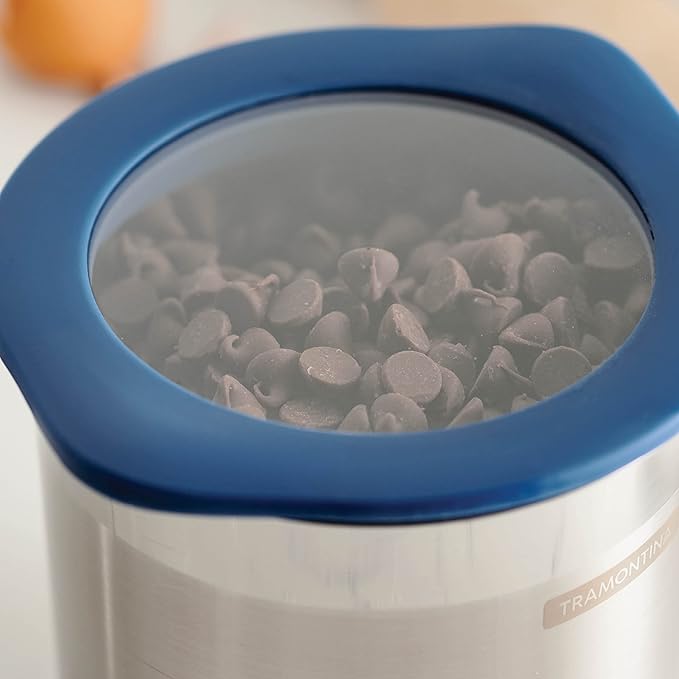 Tramontina 4-Piece Food Storage Containers with Silicone Lids, Stainless Steel Reusable Canister Set, Kitchen Pantry Organizer for Oats, Flour, Cereal, Sugar, Snacks (Blue)