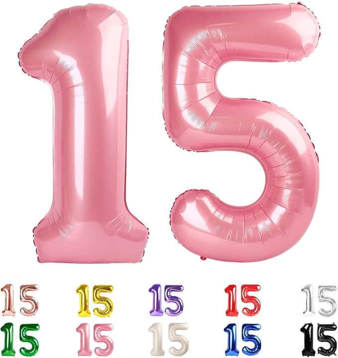 15 Balloons Number, 15th Birthday Decorations for Girls Boys, 51st Pearl Pink Birthday Party Decorations 40 In Balloons for Wedding, Celebration Party, Graduations