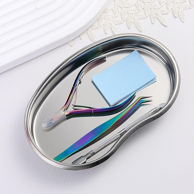 SUTOKAKA Decorative Serving Tray, Manicure Tools Storage Dish, Perfume Jewelry Dinner Placing Plate for Bedroom Kitchen Salon Supplies (Stainless Steel - 3PC, Mixed Size)