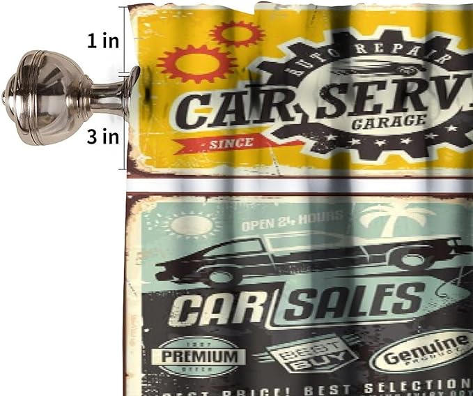 1950s Retro Valances Curtains Vintage Car Signs Automobile Advertising Repair Vehicle Garage Classics Servicing Windows Short Curtain Valance for Kitchen Bedroom with Rod Pocket 1 Panel 54X18 Inches