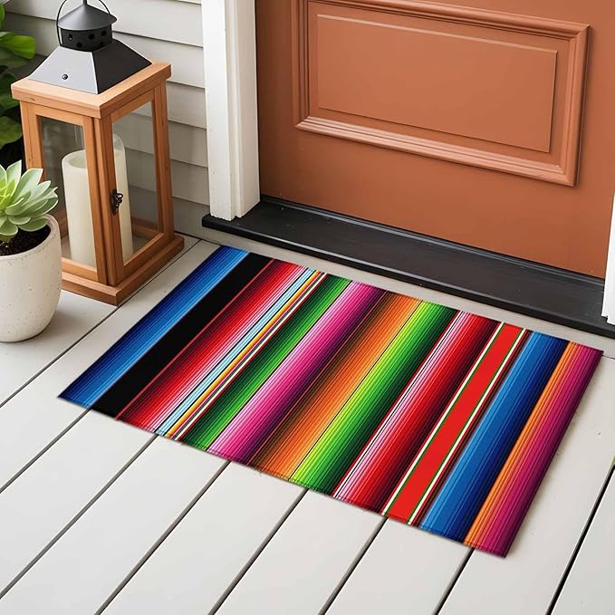 Area Rug 2x3ft, Mexico Art Colorful Stripes Washable Rugs for Living Room Bedroom, Color Gradient Lines Soft Non-Slip Area Rugs Rectangle Floor Carpet for Dining Room