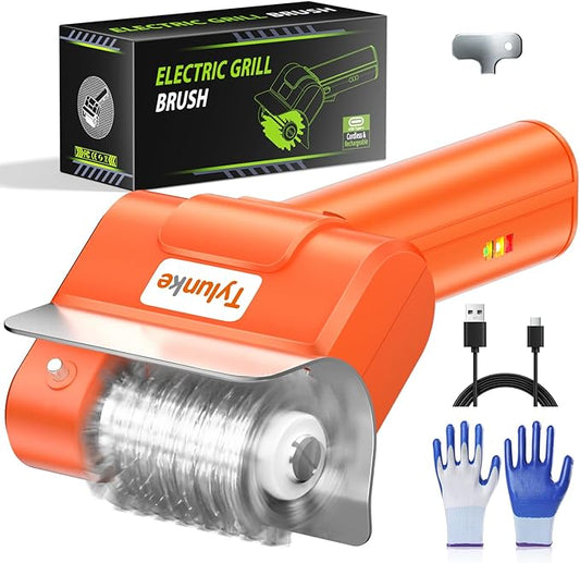 Electric Grill Brush - BBQ Grill Cleaning Tools with 800 RPM Brush Head,3000mAh Battery and 304 Stainless Steel Bristles, Cordless Rechargeable Grill Cleaner for Outdoor (Orange)