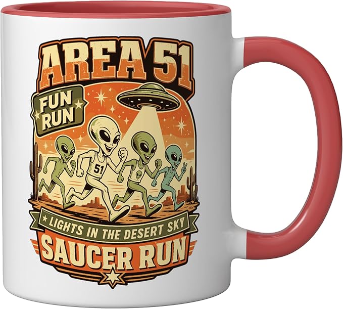 Area 51 Fun Run Saucer Run Alien Ceramic Mug, Red/White