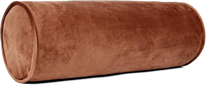 Sherry Kline Velvet Set of 2 Neck Bolster Pillow, Made with Plush Velvet, Cylinder Pillows, for Couch & Bed, Decorative Round Throw Pillow, Back & Neck Support (Set of 2, Brown)