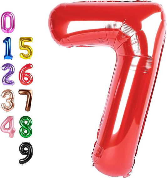 Number 7 Balloon, 6 7 Birthday Decorations 40 Inch 7 Balloons for Birthday Party, Red Number Balloons for 7, 17, 27 Game Competition Wedding Anniversaries Party