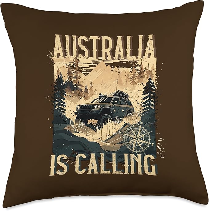 4 Wheeler Off-Roader Vehicles winch sand sheets Off- Road-Australia is Calling-Adventure 4x4 4WD Throw Pillow, 18x18, Multicolor