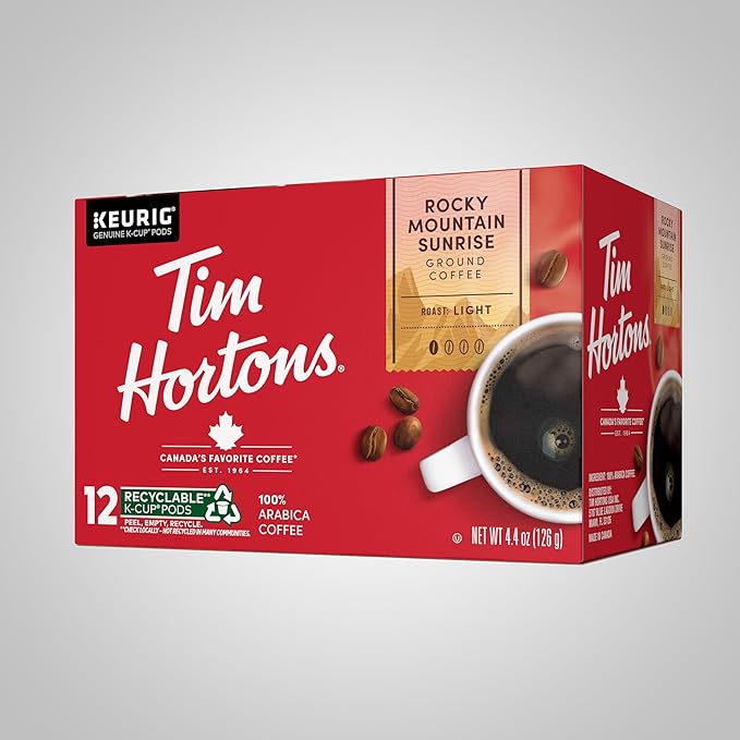 Tim Hortons 12ct KCUPs, Light Roast Rocky Mountain Sunrise 100% Arabica Coffee (Pack of 4)