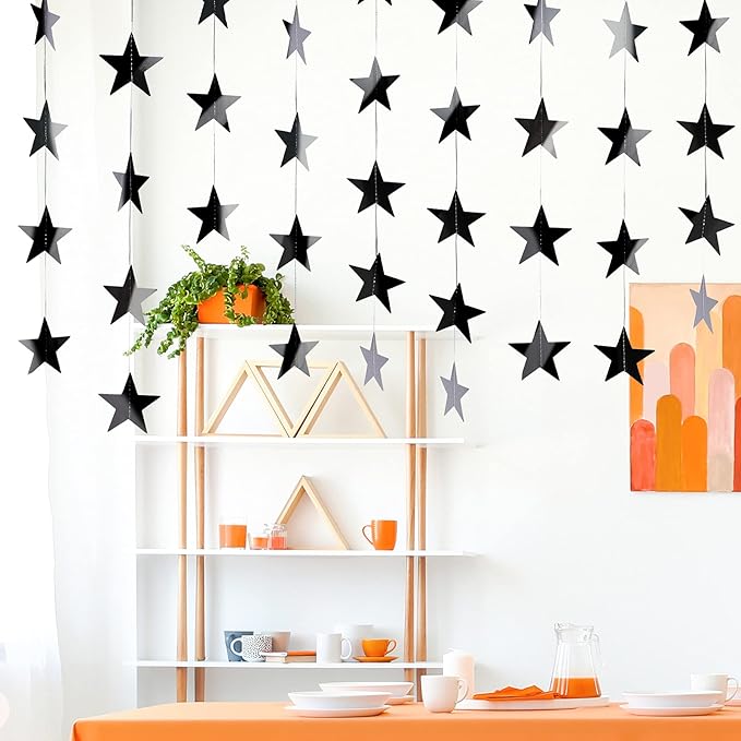 Patelai 130 Feet Glitter Star Garland Banner 2026 Party Decoration Double Side Star Hanging String Streamer Paper Twinkle for Graduation Wedding Birthday (Black)