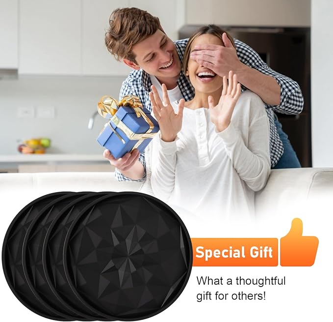OIAHOMY 8 Pcs Coasters with Holder for Beer, Coffee, Silicone Coaster Set for Table Decor for Kitchen, Bar, Dining Room, Living Room, Housewarming Gifts - Black