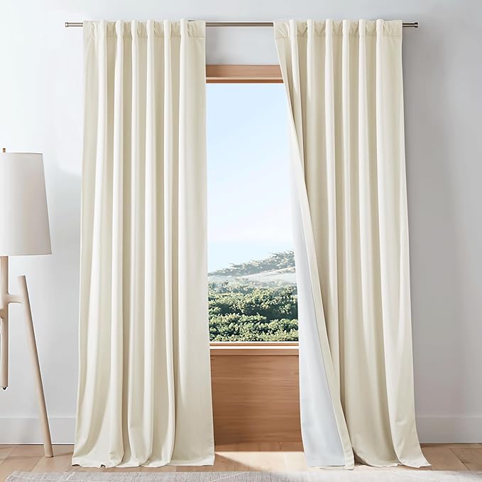 NICETOWN Ivory White Cold Blocking Velvet Room Darkening Curtain for Living Room, 1 Panel Rod Pocket/Back Tab/Hook Sound Reducing Window Treatment Drape for Kids Room/Girls Bedroom, W48 x L108