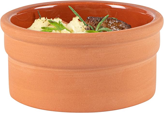 Restaurantware-Terra Tek 5.1 Ounce Terracotta Cazuelas, 2 Brown Glazed Clay Pots For Cooking - Oven-Ready, Microwavable, Terracotta Serving Pots, Dishwashable, For Cooking And Serving