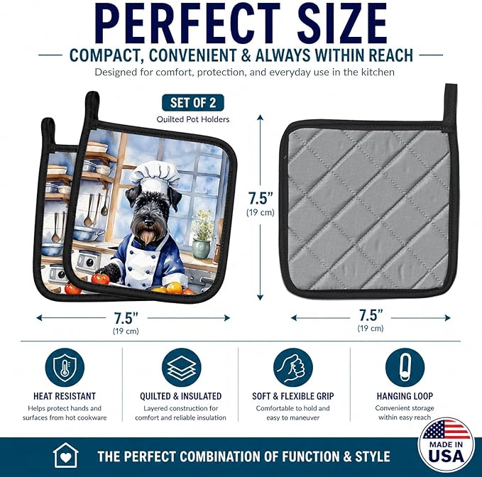 Caroline's Treasures Kerry Blue Terrier The Chef Pair of Pot Holders Kitchen Heat Resistant Pot Holders Sets Oven Hot Pads for Cooking Baking BBQ, 7 1/2 x 7 1/2