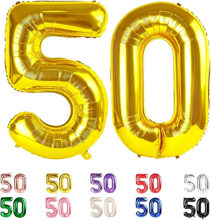 Number Balloons 40 In 50 Number, 50th Birthday Decorations for Women Men, Gold Birthday Party Decorations Big Balloons for Wedding, Celebration Party, Graduations