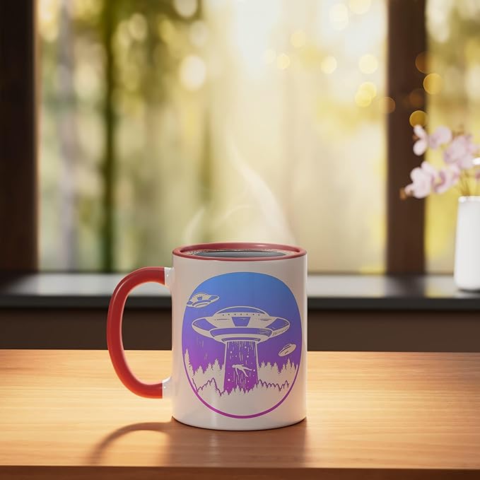 Flying Saucer UFO, Astronauts are Aliens Ceramic Mug, Red/White