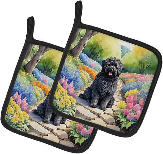 Caroline's Treasures Puli Spring Path Pair of Pot Holders Kitchen Heat Resistant Pot Holders Sets Oven Hot Pads for Cooking Baking BBQ, 7 1/2 x 7 1/2