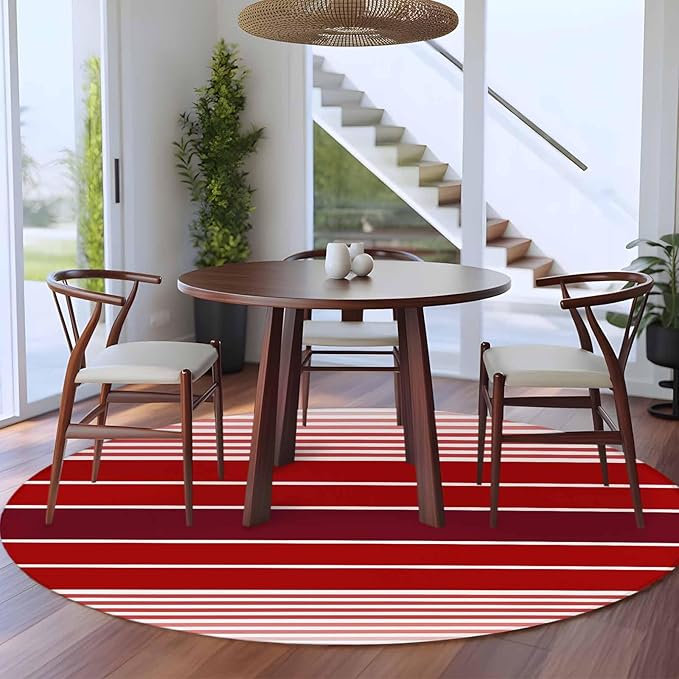 Washable Round Area Rug Abstract Gradient Red White Stripes Circle Rugs Floor Carpet for Living Room Bedroom, Ombre Modern Art Soft Non Slip Round Rug 5ft