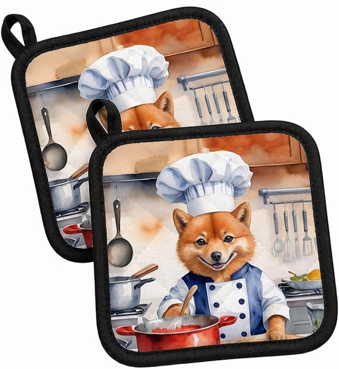 Caroline's Treasures Finnish Spitz The Chef Pair of Pot Holders Kitchen Heat Resistant Pot Holders Sets Oven Hot Pads for Cooking Baking BBQ, 7 1/2 x 7 1/2