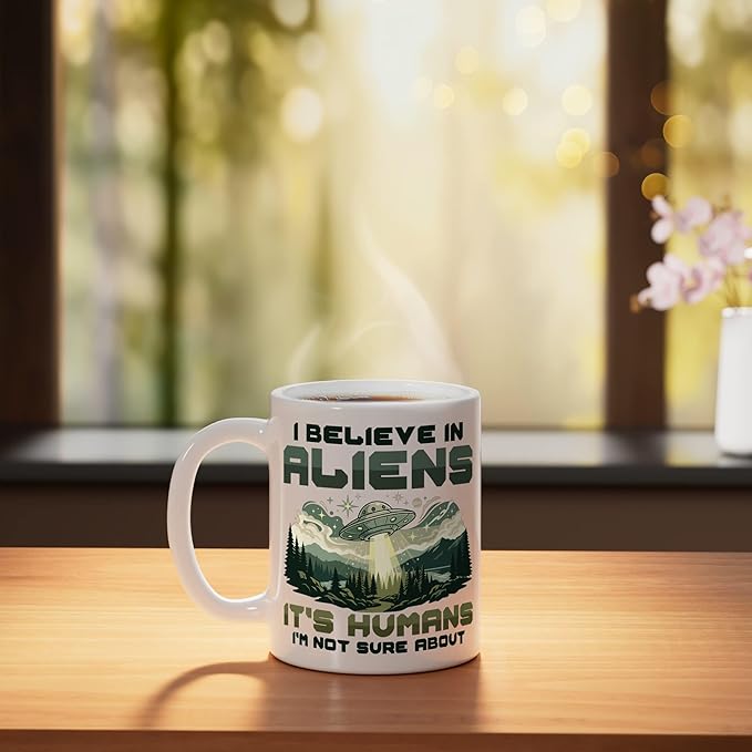 Alien Believer UFO Extraterrestrial Space Lover Ceramic Mug, White
