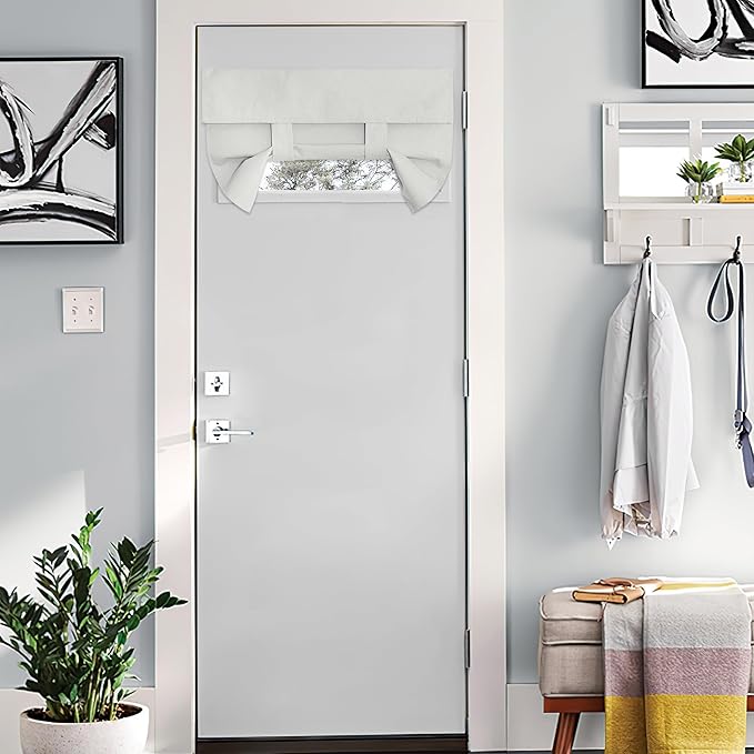 NICETOWN Classroom Door Window Cover, 100% Blackout Shades for Lockdown Shades, Linen French Thermal Insulated Door Curtain Blocks Views for Kitchen Bathroom, W24 x L18, 1 Panel, Ivory White