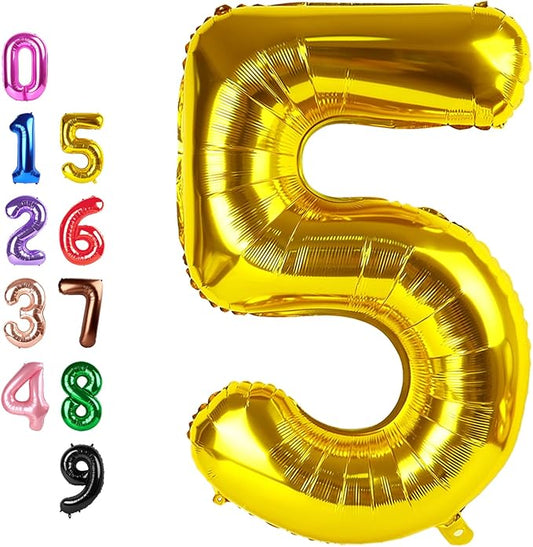 5Th Balloons Number, Gold Balloon Numbers for Girls Boys 40 Inch Happy Birthday Decorations for 5 15 25 2025 Graduation Wedding Anniversaries