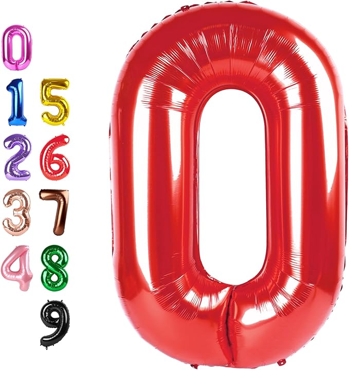 Balloon Numbers 0, 40 Inch Big Zero Red Balloon Numbers for Birthday Decoration, Baloon for 10 20 30 40 100 2025 Graduation Decor Wedding Anniversaries Party