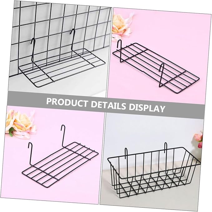 2Pcs Wire Grid Panel Shelf Set Black Metal Storage Baskets for Wall Organizing for Kitchen Bathroom and Home Decor