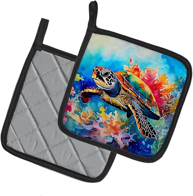 Caroline's Treasures Loggerhead Sea Turtle Pair of Pot Holders Kitchen Heat Resistant Pot Holders Sets Oven Hot Pads for Cooking Baking BBQ, 7 1/2 x 7 1/2