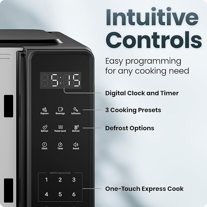 Chefman Countertop Microwave Oven 0.7 Cu. Ft., 700 Watts with 10 Power Levels, 6 Cooking Presets with One-Touch Express Cook, Eco Mode, Child Safety Lock, & Mute Button - Black