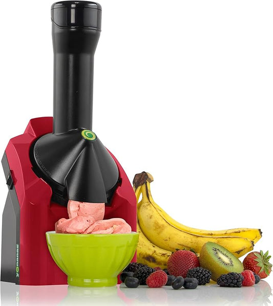 Yonanas Classic Frozen Fruit Soft Serve Maker for Healthy Vegan and Dairy-Free Treats, 200W Red Machine with 36 Recipes, BPA Free, Easy to Clean, Quick and Simple to Use
