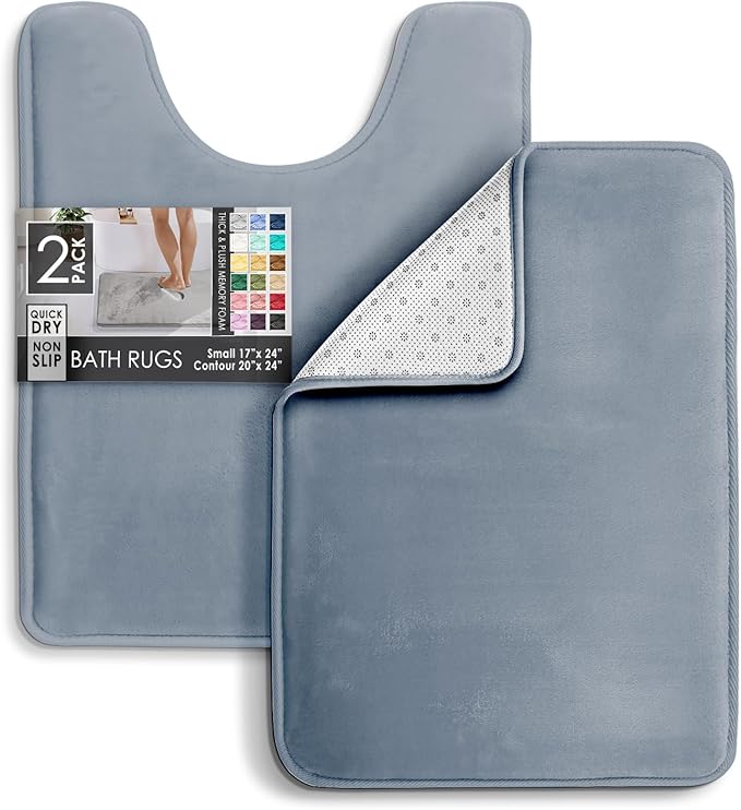 Clara Clark Bathroom Rugs, Velvet Memory Foam Bath Mat, Non-Slip Bath Rugs, Machine Wash, Dries Quickly, Ultra Soft Plush Bath Mats for Bathroom,