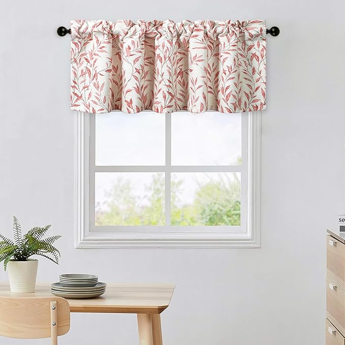 Leeva Printing Red Leaves Window Valances - Farmhouse Semi-Blackout Rod Pocket Valance for Bedroom, Living Room, Laundry, 52 x 18 Inch, One Panel