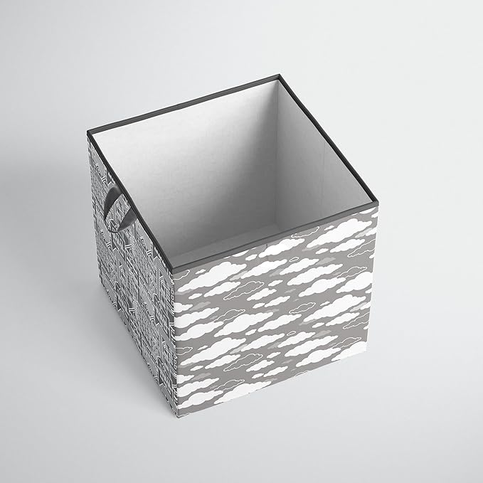 Bacati - Small Storage Tote Clouds in the City White/Grey Neutral 10 X 10 x10 inches