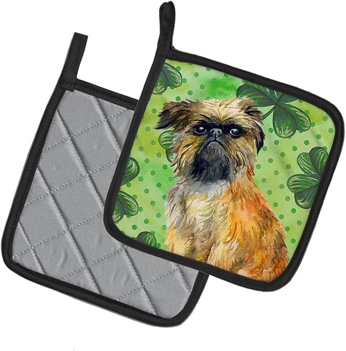 Caroline's Treasures BB9861PTHD Brussels Griffon St Patrick's Pair of Pot Holders, Green Kitchen Heat Resistant Pot Holders Sets Oven Hot Pads for Cooking Baking BBQ, 7 1/2 x 7 1/2
