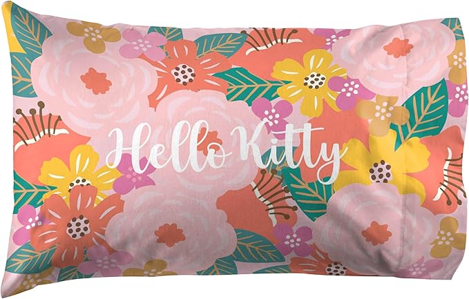 Jay Franco Sheet Set with Fitted, Flat Sheets & Pillow Cover - Ultra-Soft Bedding with Pillowcase for Room Decor, Multi - Hello Kitty, 4 Piece Full