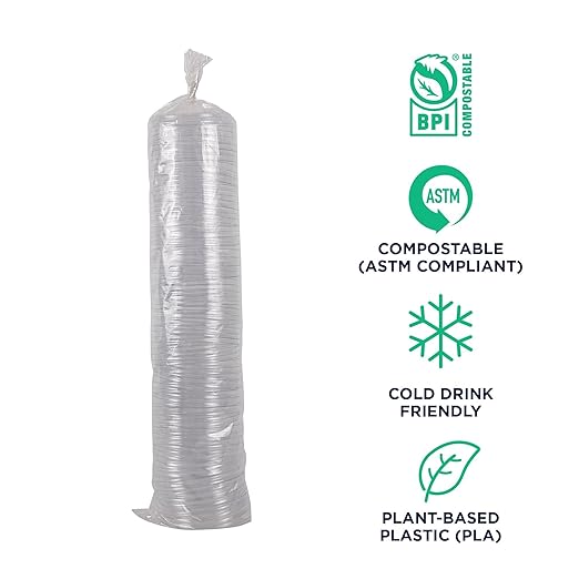 Eco-Products GreenStripe Compostable Paper Cup Sip Lids, Case of 1000, Fits 12-22oz Cups, Made from PLA Renewable Plant Based Plastic, ASTM Compliant, BPI-Certified