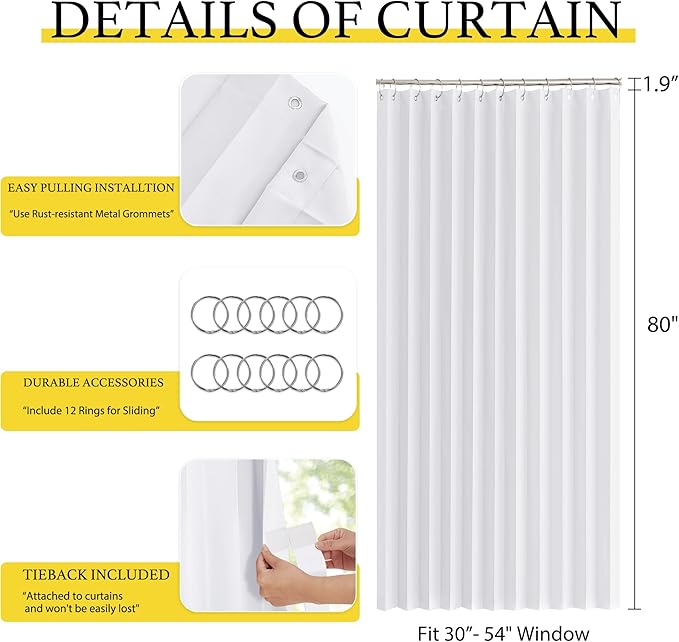 NICETOWN Bedroom Curtains - Home Decor Thermal Curtain Panels Room Darkening Accordion Window Drapes with Hooks for Closet, Doorway Window Covering, 60 W by 80 L, Pure White, 1 PC