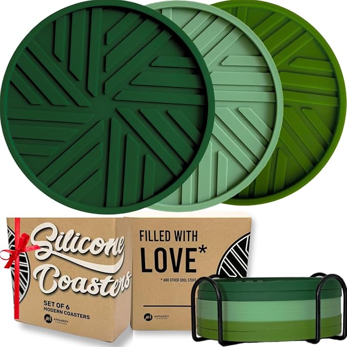 Silicone Coasters Set of 6 with Unique and Modern Patterns for Table Decor - Perfect for Outdoors and Coffee Table Protection- st patrics Day accesories Green Sage