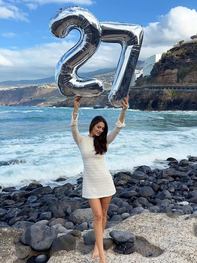 Numbers 40 Balloons, 40 Inch Silver 40th Birthday Decoration for Women & Men, Large Foil Party Decorations for Engagement Celebration Memorial Day's Supplies