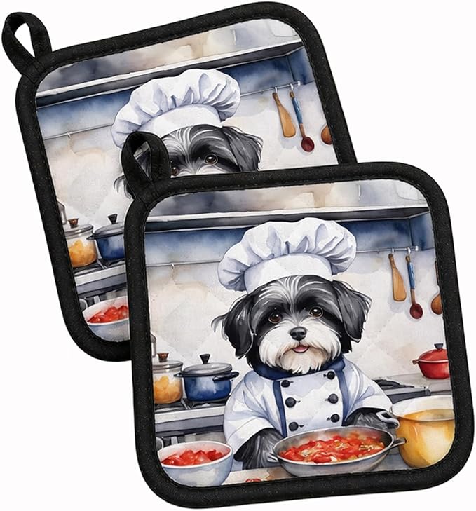 Caroline's Treasures Havanese The Chef Pair of Pot Holders Kitchen Heat Resistant Pot Holders Sets Oven Hot Pads for Cooking Baking BBQ, 7 1/2 x 7 1/2