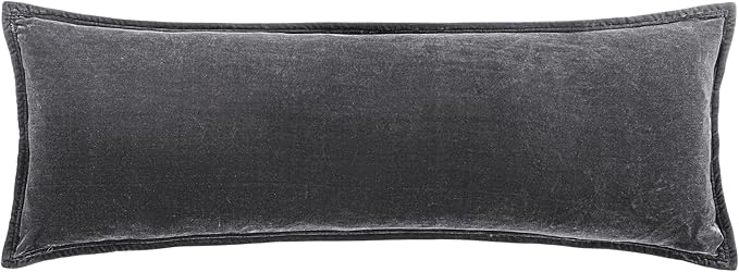 HiEnd Accents Stella Faux Silk Velvet Lumbar Pillow, 14x42 inch, Slate, Romantic Western Modern Traditional Style Luxury Bedding, Decorative Throw Pillow