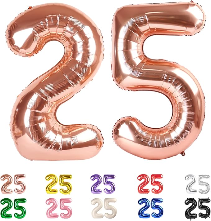 25 Balloon Numbers, 25th Birthday Decorations for Women Men, Number 52 Balloons 40 In Rose Gold Birthday Party Decorations for Wedding, Celebration Party, Graduations