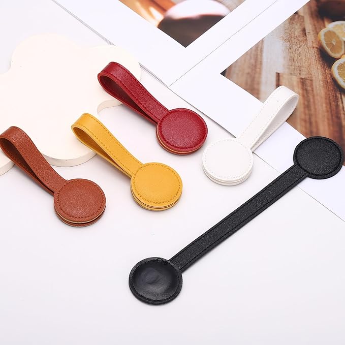 uxcell 4 Pcs Kitchen Magnetic Towel Clips, Leather Towel Holder Clip Multi-Purpose Hand Hooks Kitchen Accessories for Oven Handles Bars Racks, Black