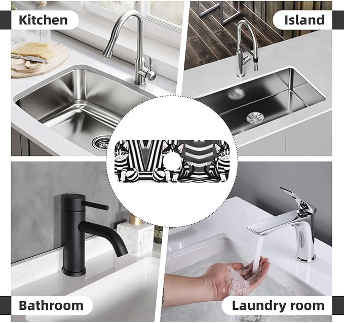 Black and White Striped Kitten Printed Faucet Absorbent mat, Suitable for bathrooms, Kitchens, and Other Sink Areas.