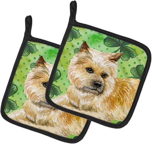 Caroline's Treasures BB9864PTHD Cairn Terrier St Patrick's Pair of Pot Holders, Green Kitchen Heat Resistant Pot Holders Sets Oven Hot Pads for Cooking Baking BBQ, 7 1/2 x 7 1/2