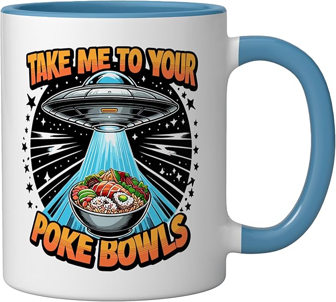 Take Me to Your Poke Bowls Hawaiian Food Funny Poke Bowl Ceramic Mug, Blue/White
