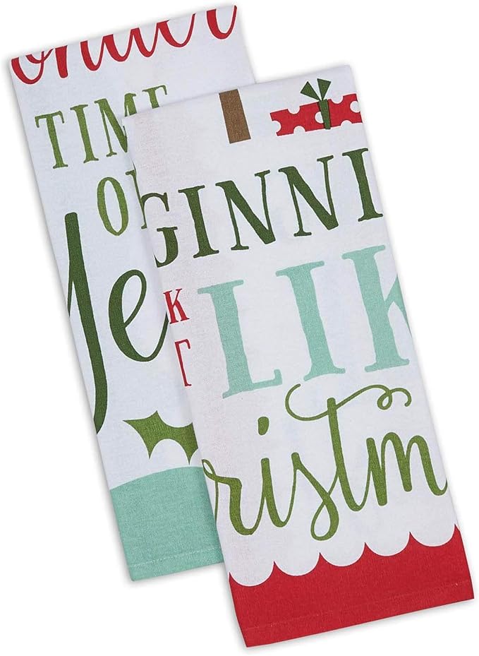 DII Holiday Kitchen Towel Set, Christmas Tea Towels for Baking, Cooking & Entertaining 18x28, Holiday Sayings, 2 Piece